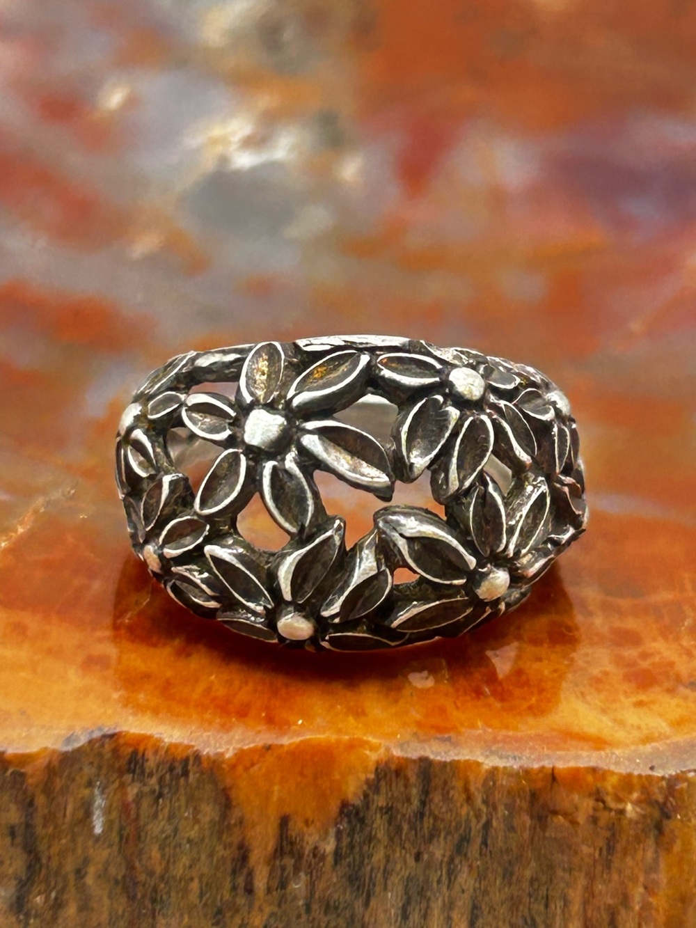 Vintage Sterling Silver Flower Ring - Size 5